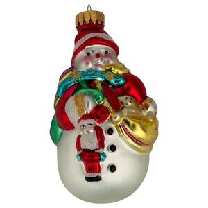 4" Snowman Christmas Ornament Blown Glass Tree Hand Painted VTG